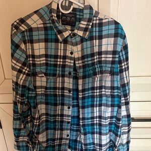 American Eagle Outfitters Teal and Black Plaid Men's Shirt